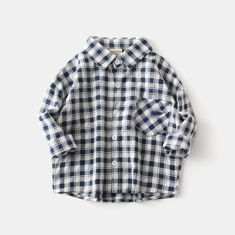 Grid Check Long Sleeve Shirt for Boys