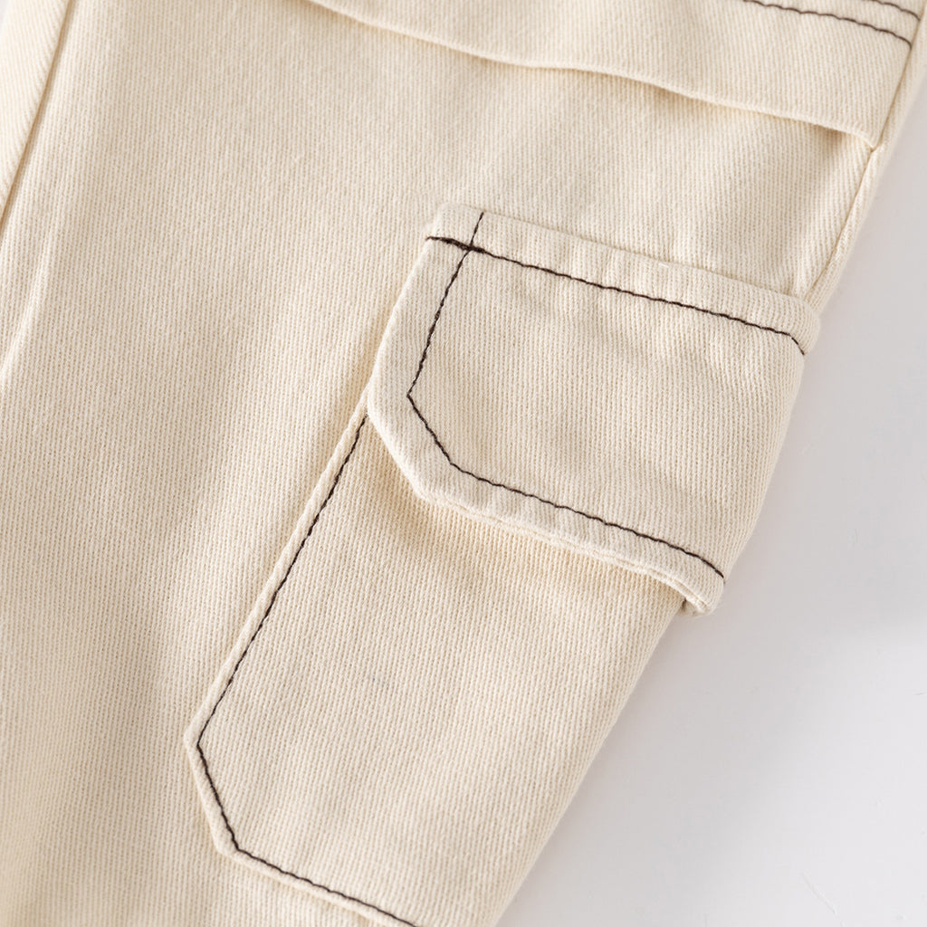 Cream Cargo Pants with Knee Patchwork