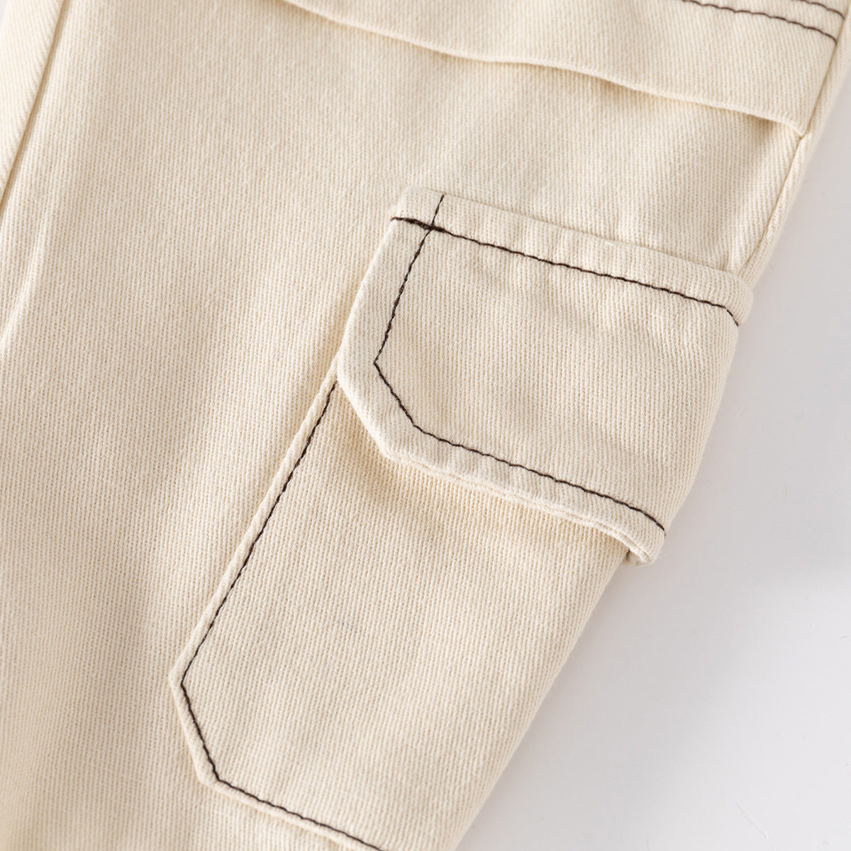 Cream Cargo Pants with Knee Patchwork