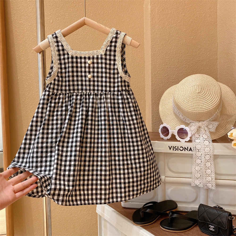 Black & White Check Lace Backless Dress