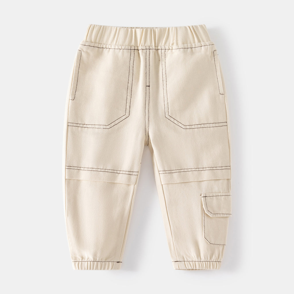 Cream Cargo Pants with Knee Patchwork