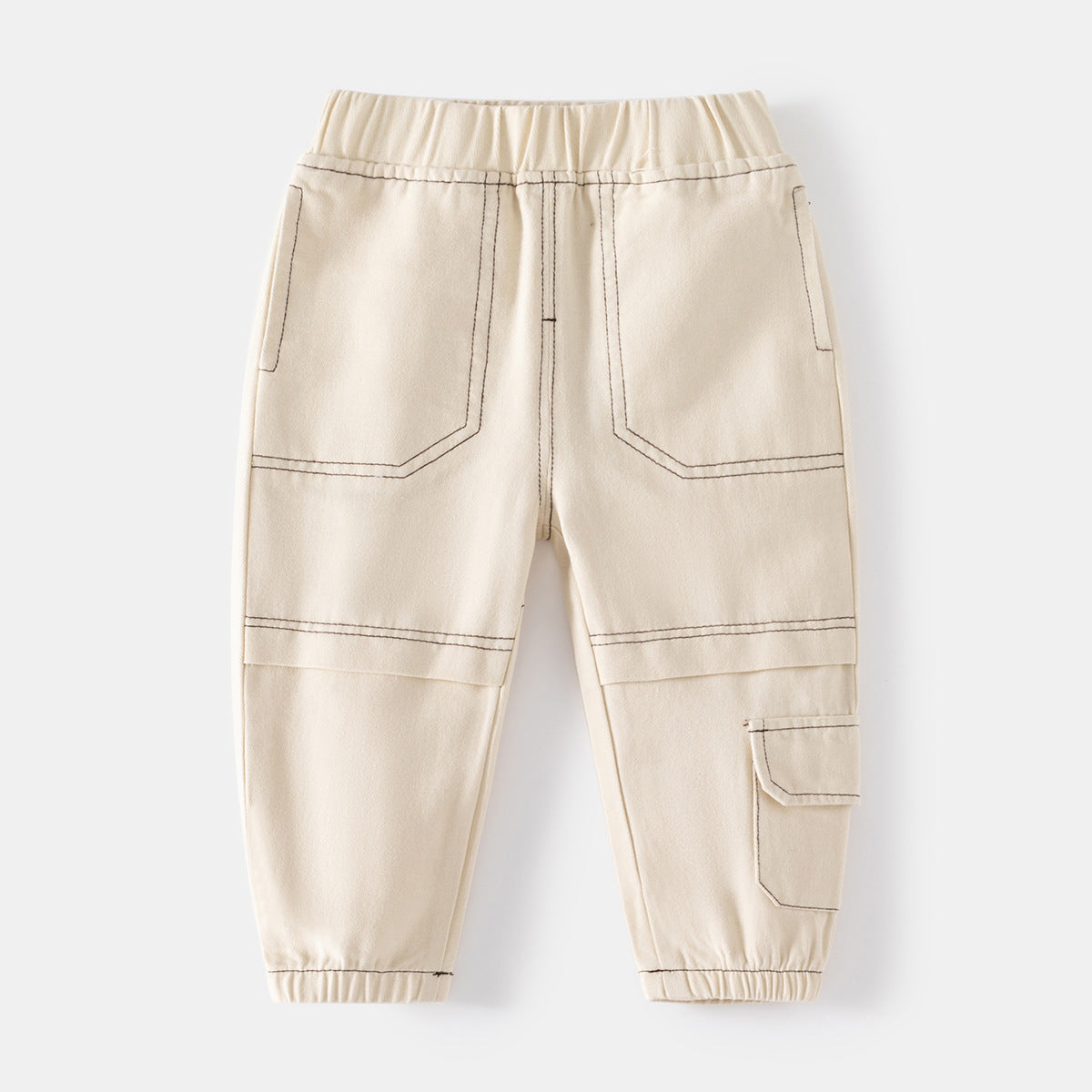 Cream Cargo Pants with Knee Patchwork