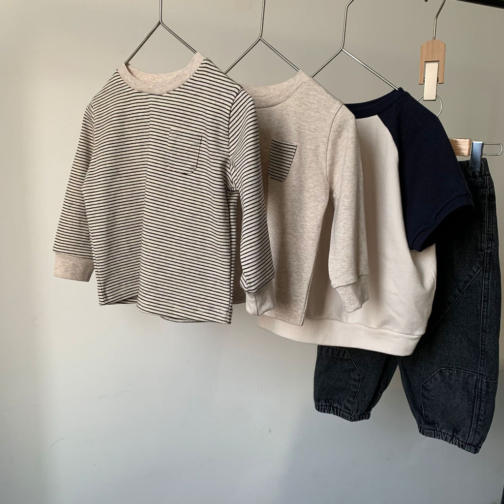 Striped Color-Block Pocket Long Sleeve Tee