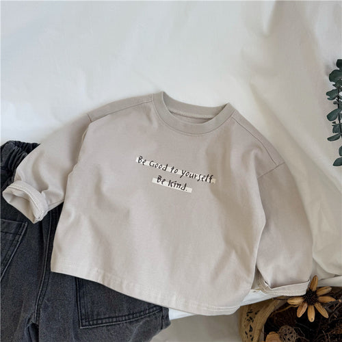 Apricot Letter-Print Long Sleeve Shirt