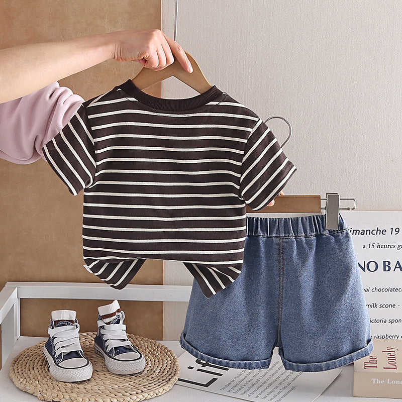 Striped Short Sleeve Two-Piece Set for Summer