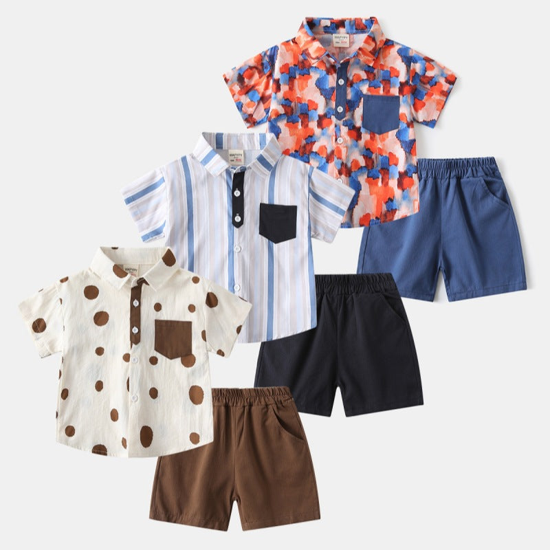 Printed Short Sleeve Shirt Set for Boys