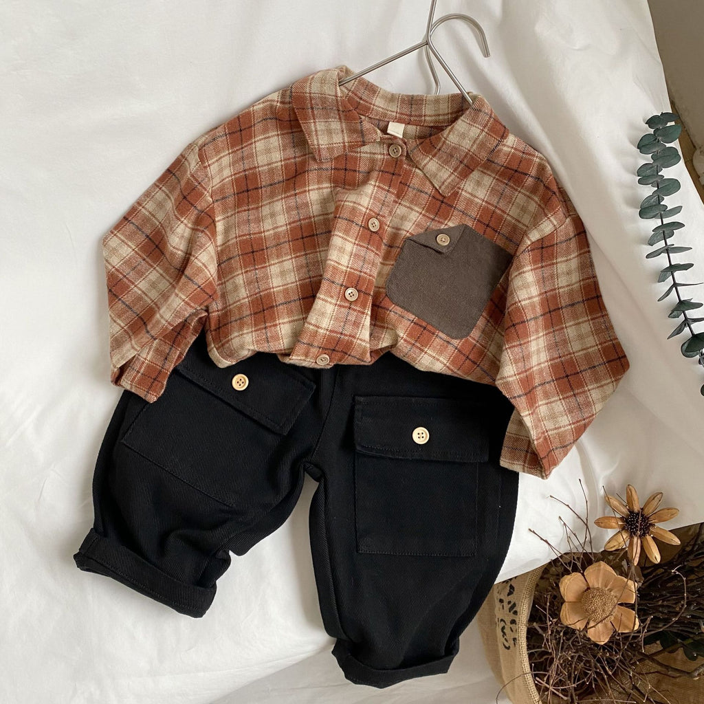 Color-Block Plaid Pocket Shirt