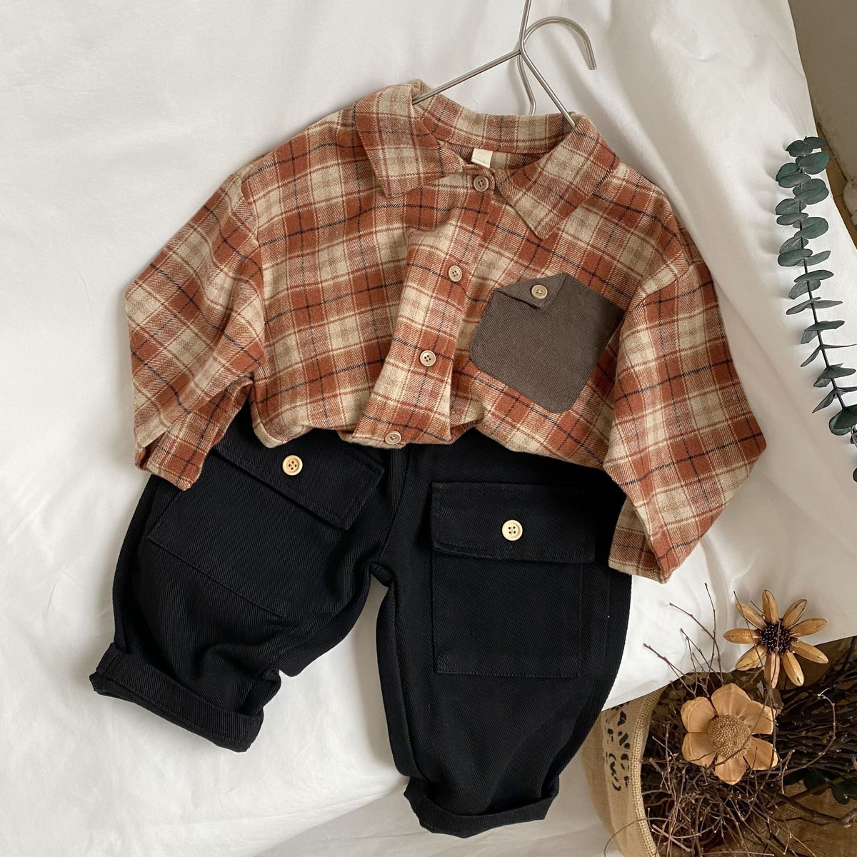 Color-Block Plaid Pocket Shirt