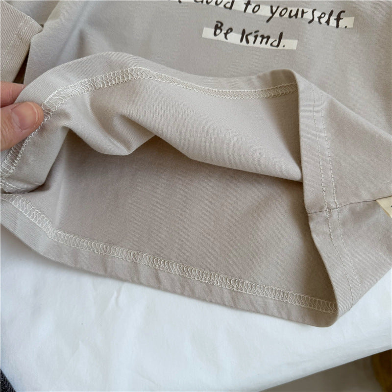 Apricot Letter-Print Long Sleeve Shirt