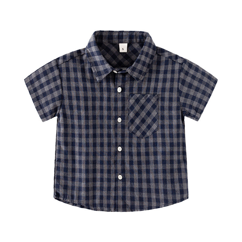 Plaid Turn-Down Collar Blouse for Kids