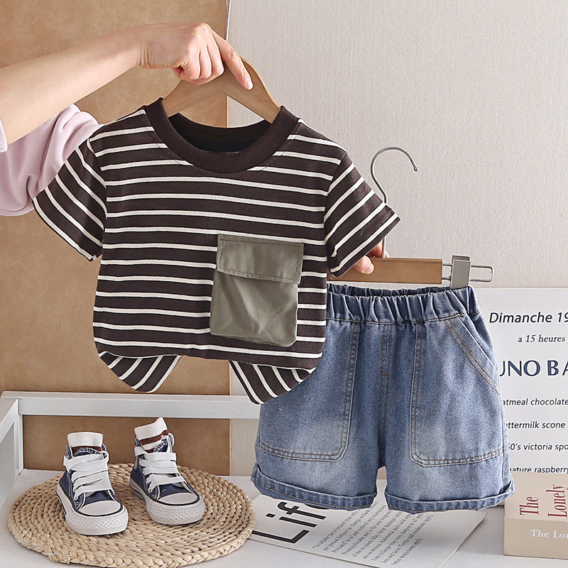 Striped Short Sleeve Two-Piece Set for Summer