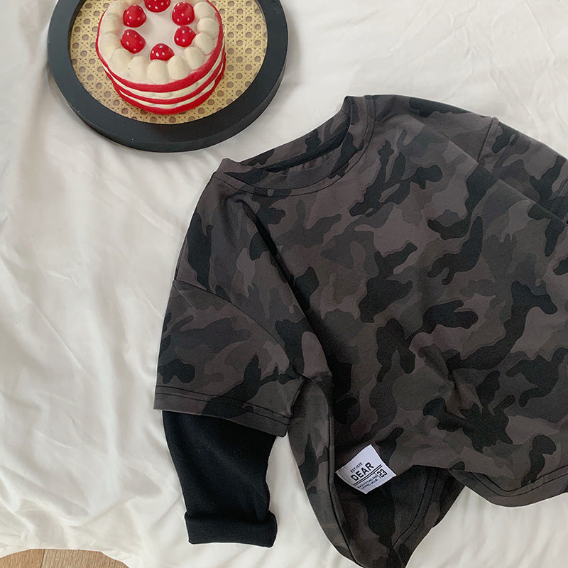 Camouflage Faux Two-Piece Long Sleeve Tee