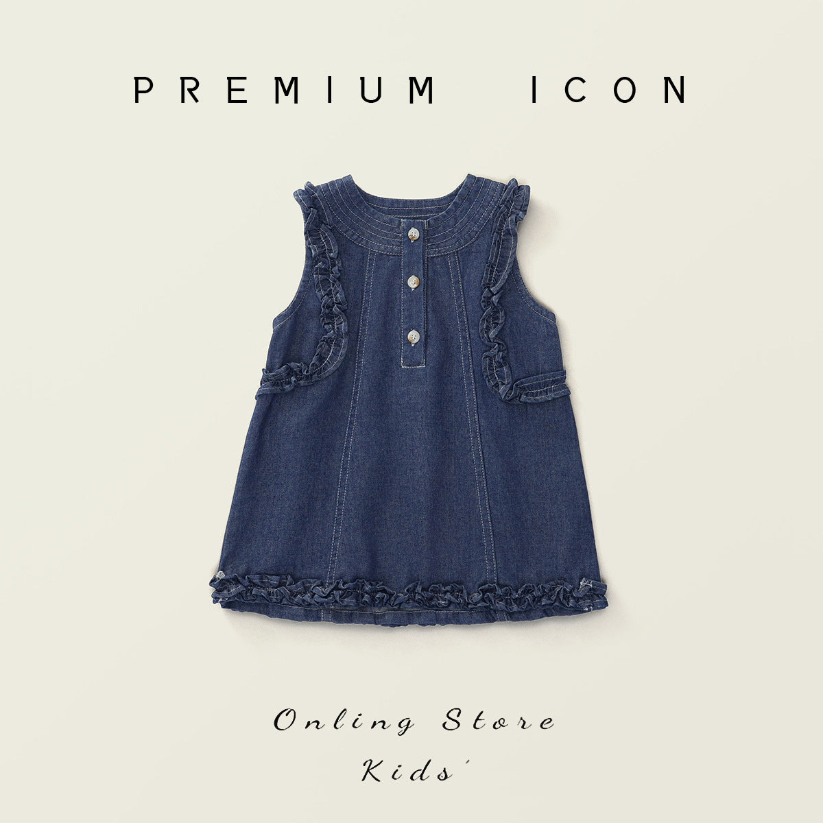 Lace-Trim Sleeveless Denim Dress for Girls
