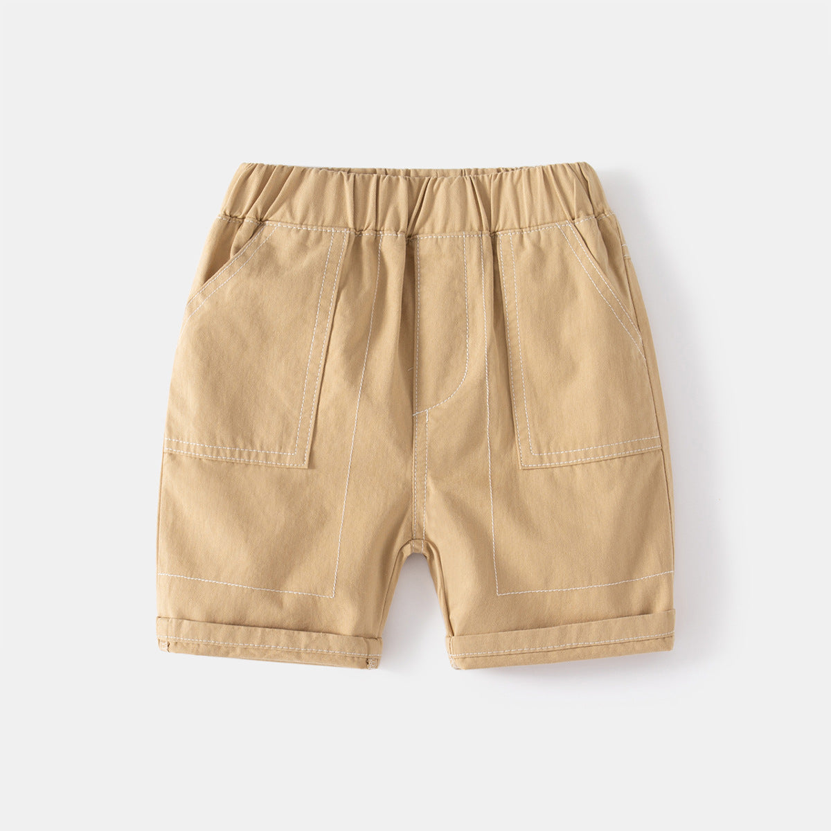 Khaki Stitched Mid-Length Shorts for Boys
