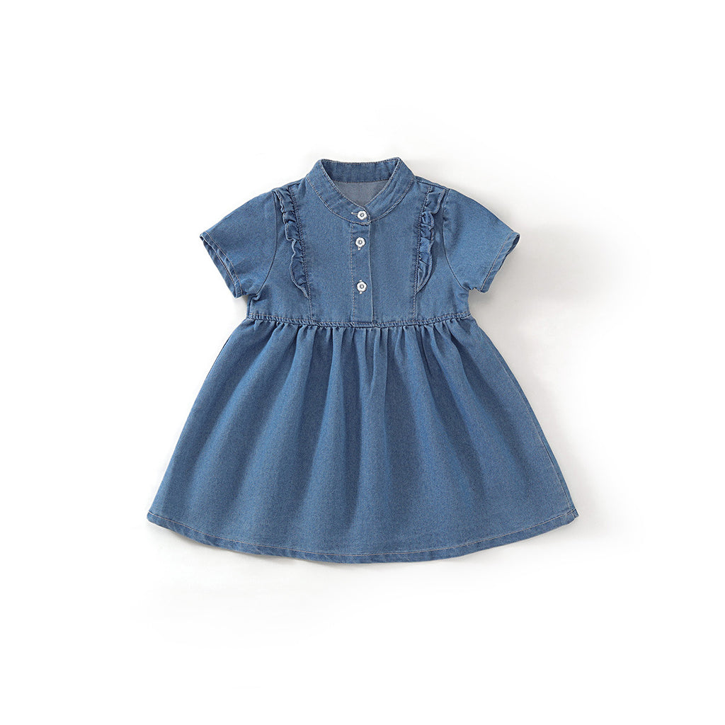 Ruffle Trim Denim Dress for Girls