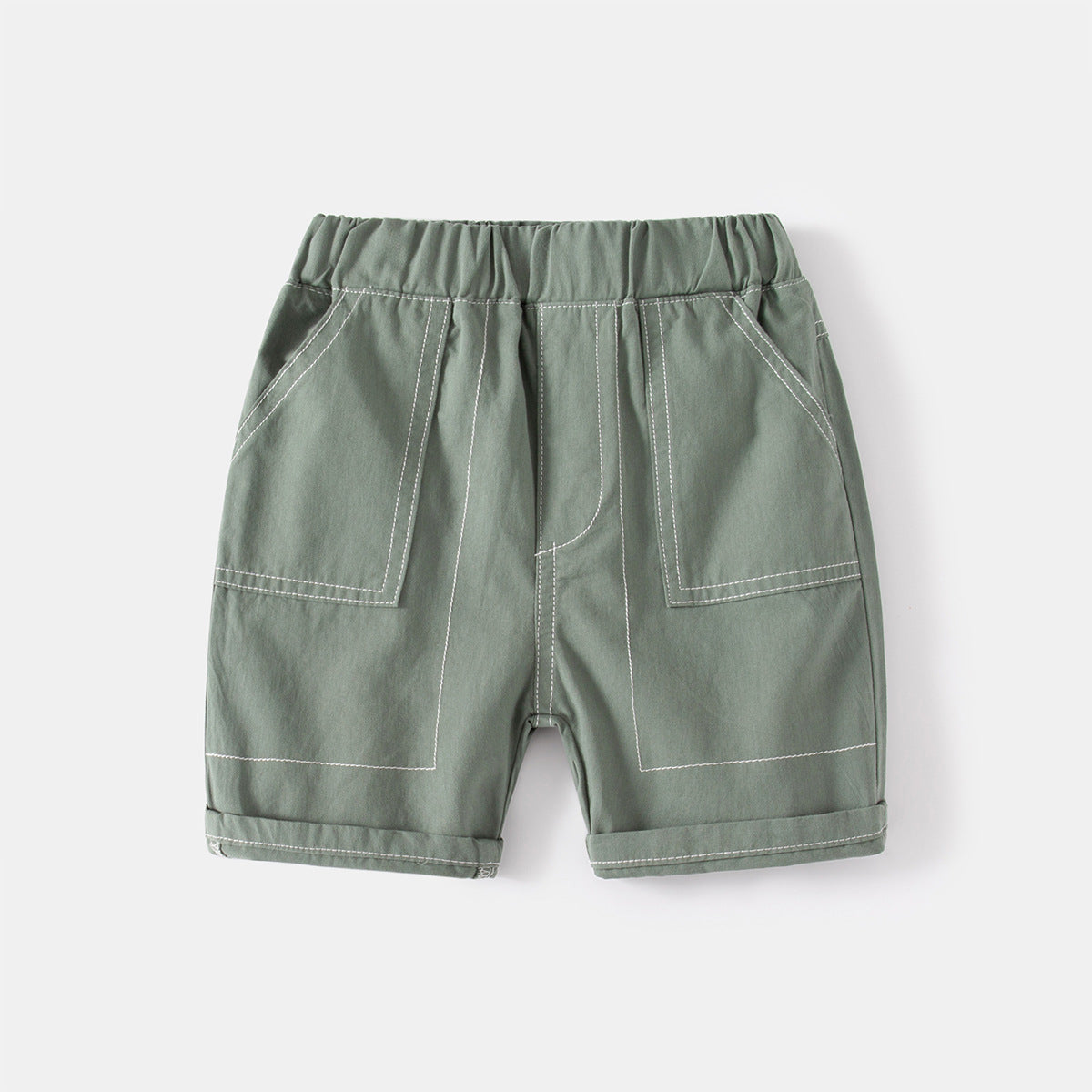 Khaki Stitched Mid-Length Shorts for Boys