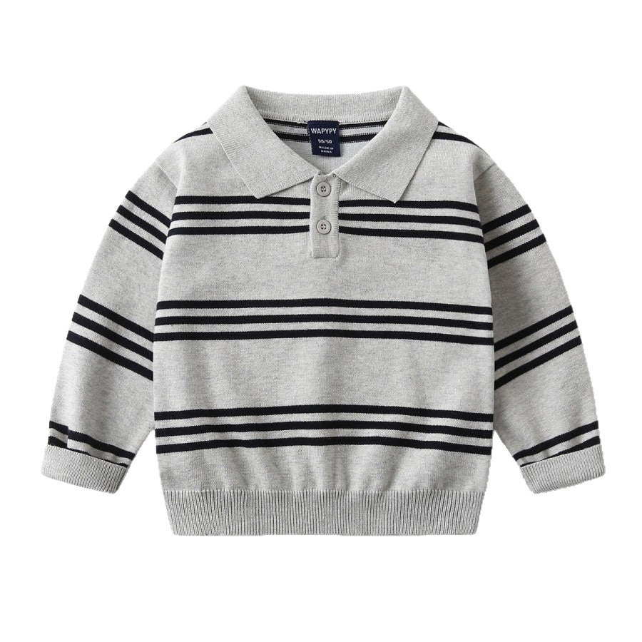 Striped Polo Collar Sweater for Kids