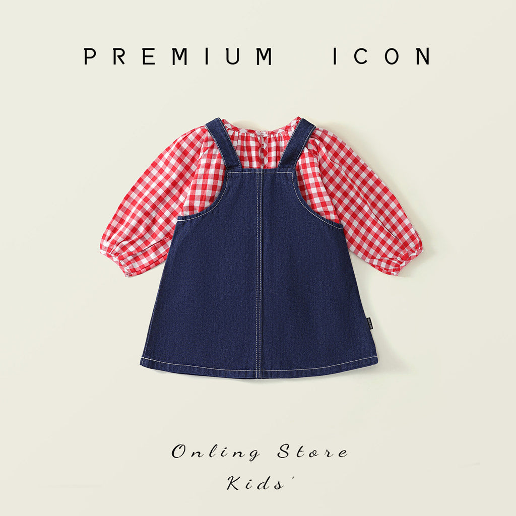Denim Overalls & Red Top Two-Piece Set