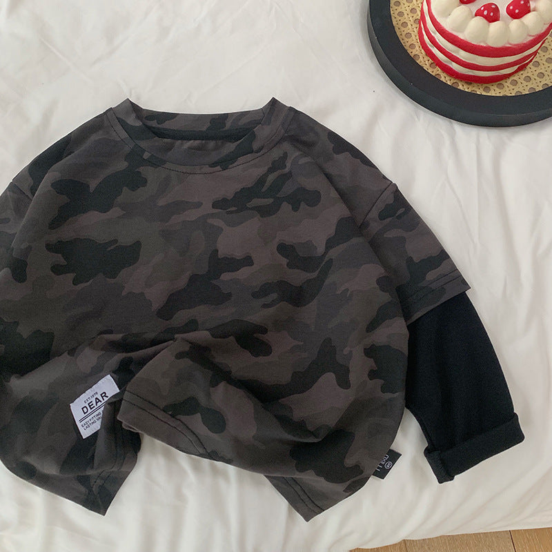 Camouflage Faux Two-Piece Long Sleeve Tee