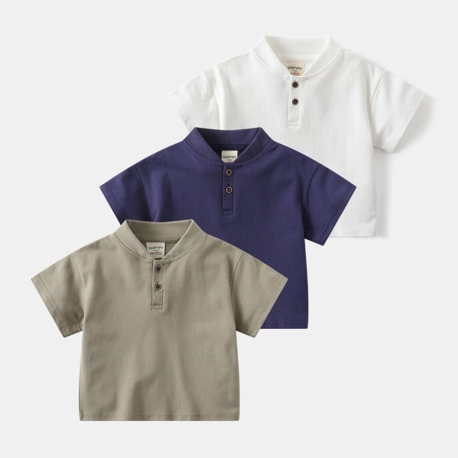 Stand-Up Collar Solid Polo Shirt