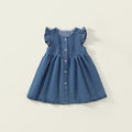 Flutter Sleeve Denim Dress for Girls