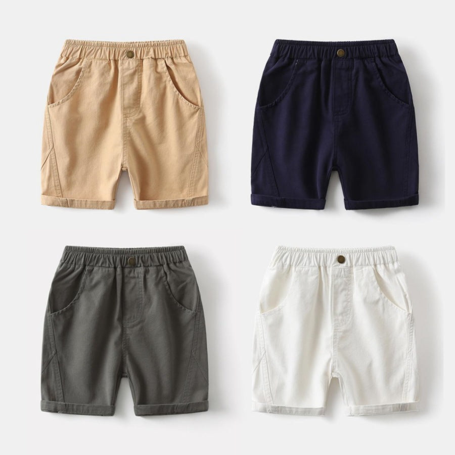 Solid Color Elastic-Waist Shorts