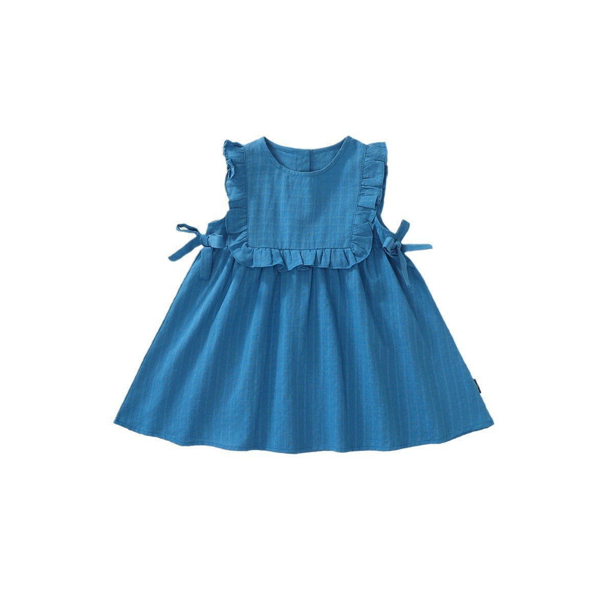 Floral Trim Blue A-Line Dress for Girls