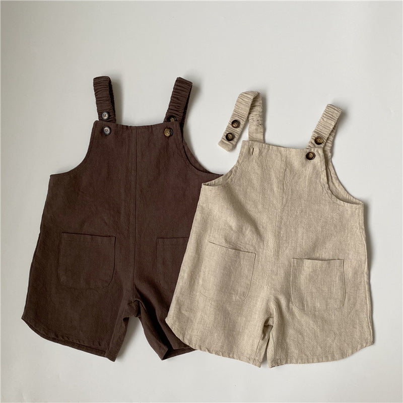 Cotton Linen Suspender Pants