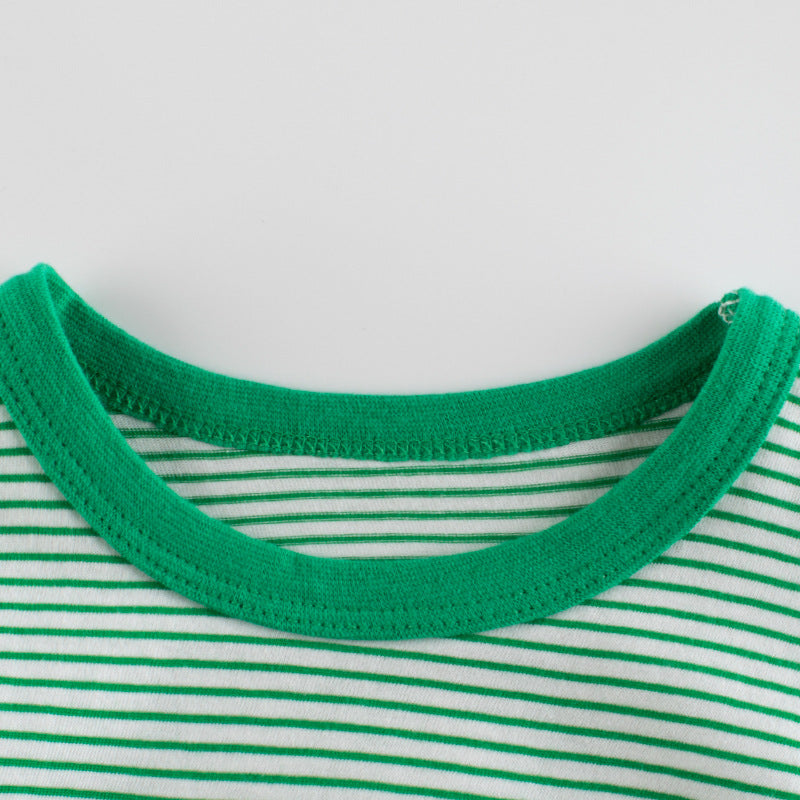 Green & White Striped Short Sleeve Tee