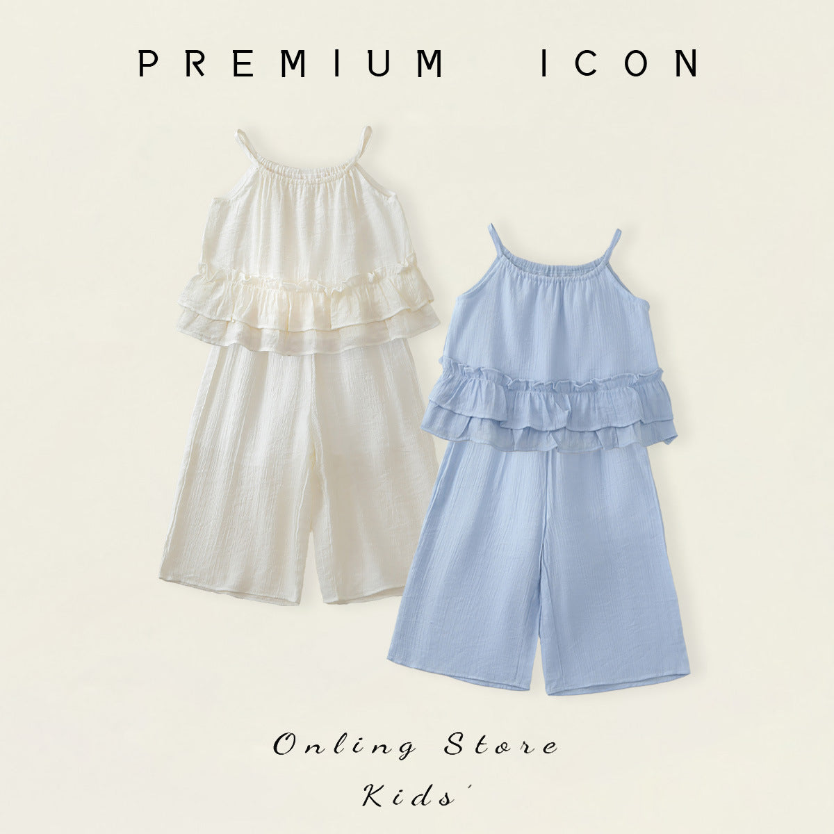 Leaf Edge Wide-Leg Two-Piece Set for Girls