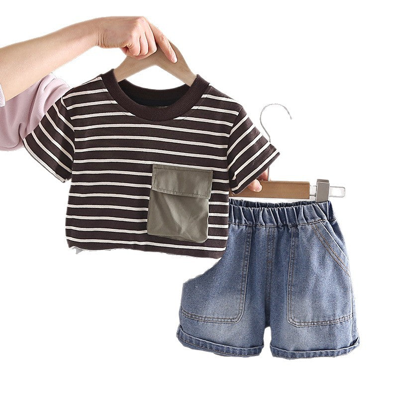 Striped Short Sleeve Two-Piece Set for Summer