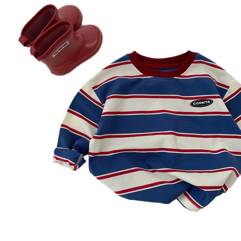 Red & Blue Striped Long Sleeve Tee
