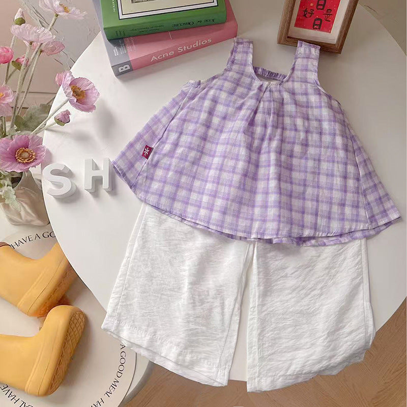 Checkered Strap Two-Piece Set for Baby Girls