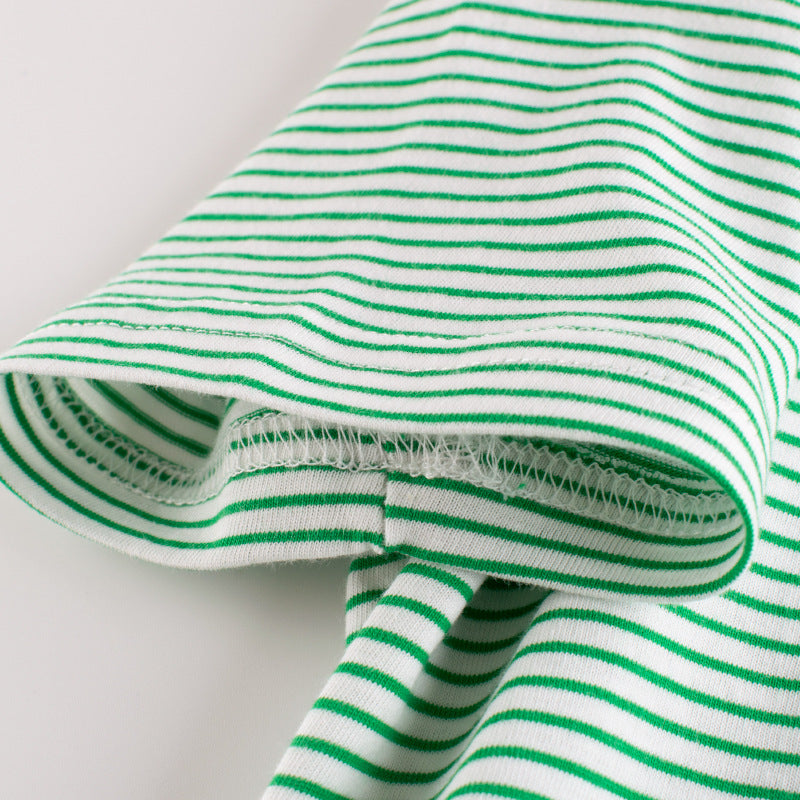 Green & White Striped Short Sleeve Tee