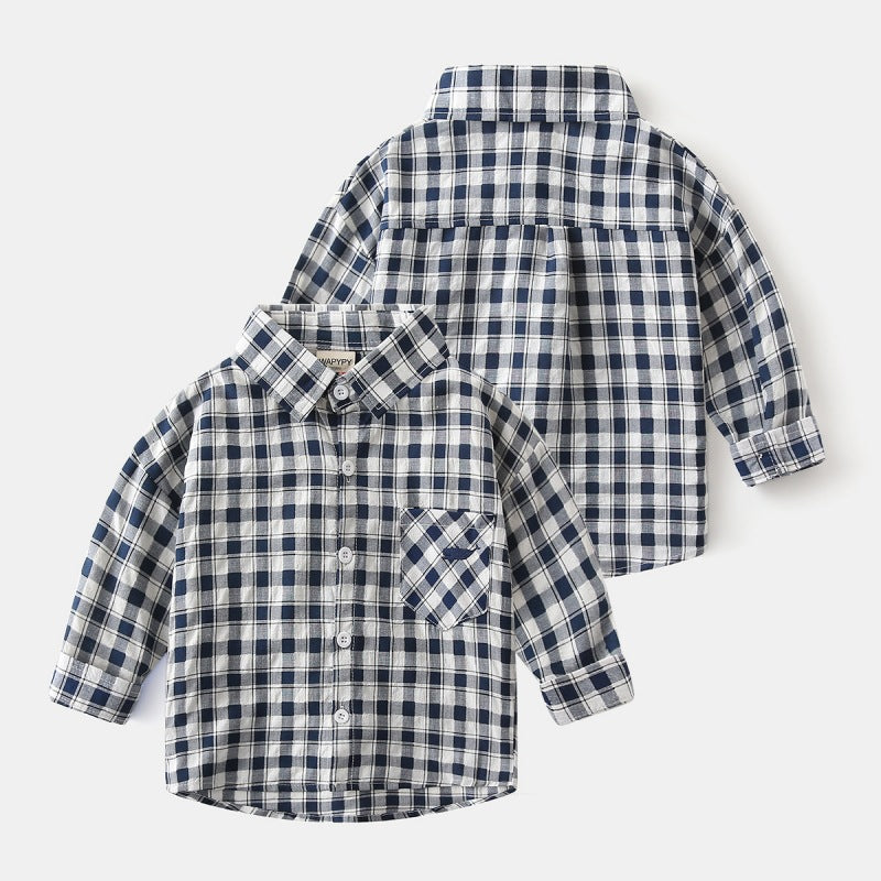 Grid Check Long Sleeve Shirt for Boys