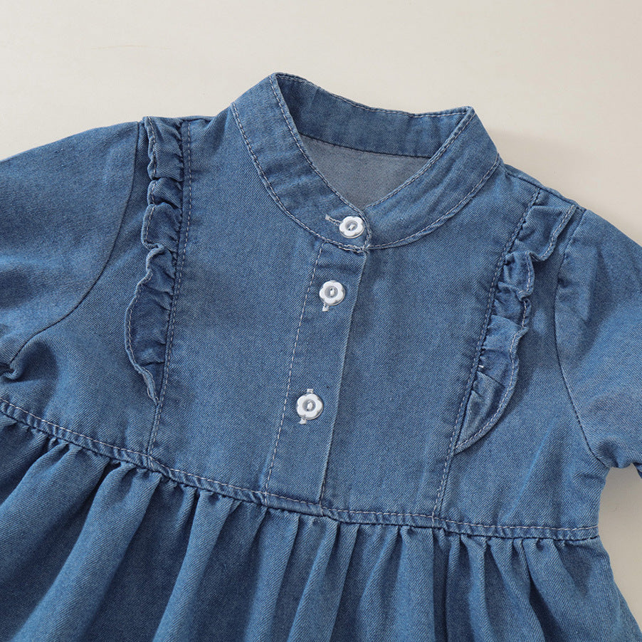 Ruffle Trim Denim Dress for Girls