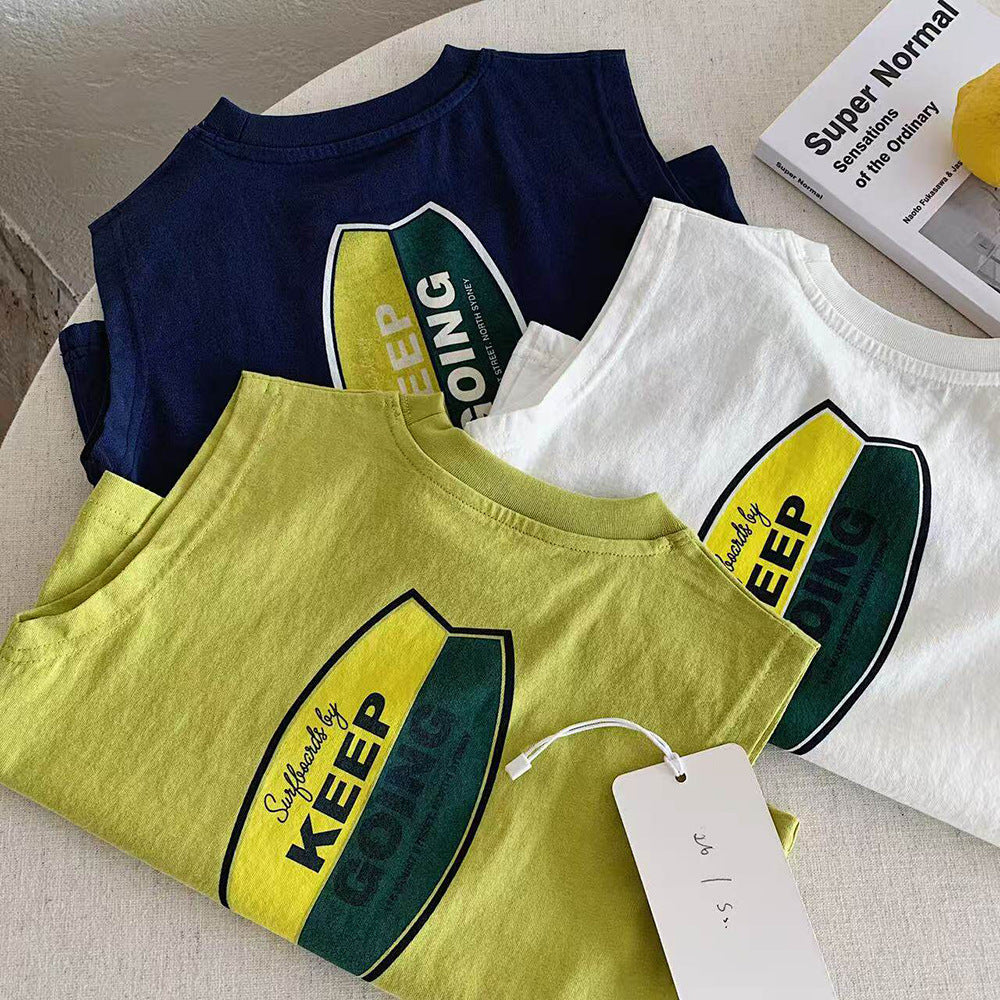 White Letter Print Sleeveless Tee