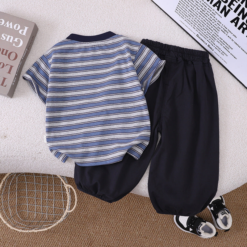 Striped Short Sleeve Two-Piece Summer Set