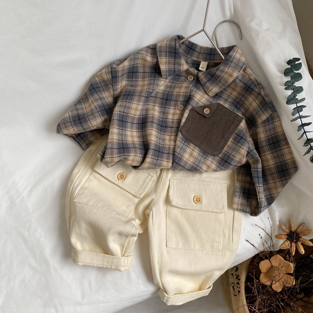 Color-Block Plaid Pocket Shirt