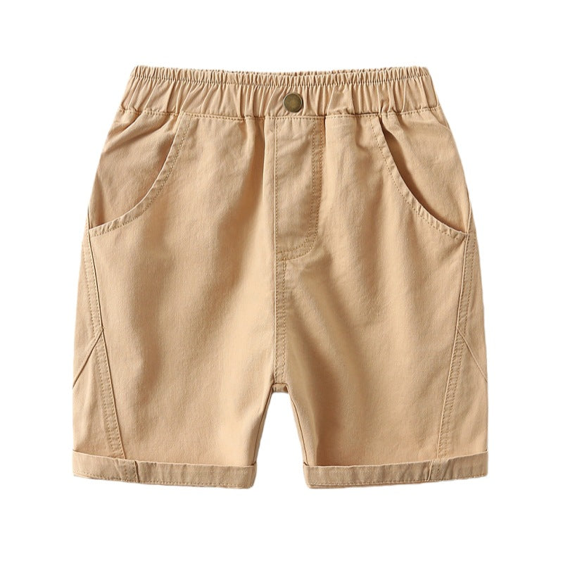 Solid Color Elastic-Waist Shorts