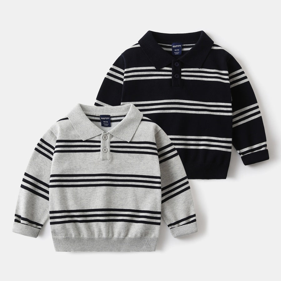 Striped Polo Collar Sweater for Kids