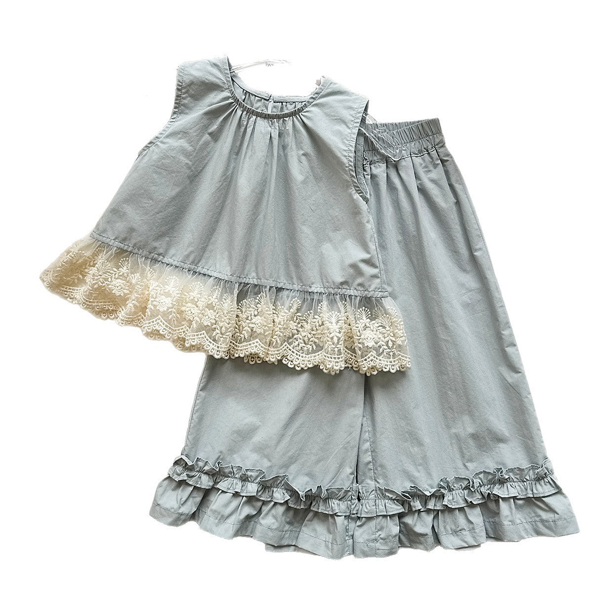 Peter Pan Collar Ruffle Blouse & Wide-Leg Set