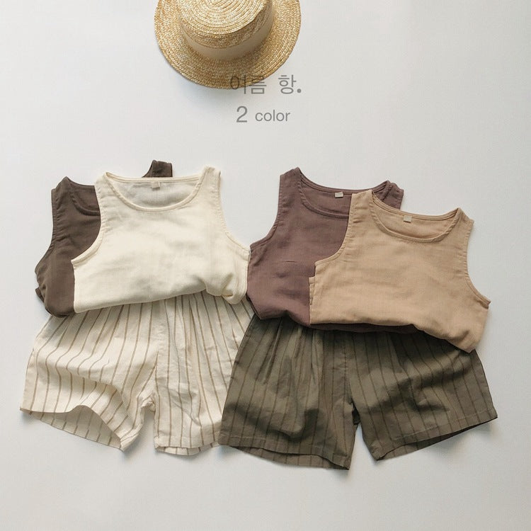 Striped Linen-Cotton Shorts for Kids